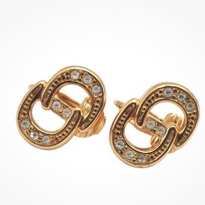 VINTAGE Christian Dior gold-plated CD logo clip-on earrings